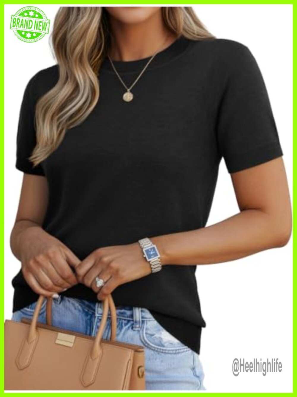 Short Sleeve Wool Blend Sweater Crew Neck Knit Pullover Business Casual